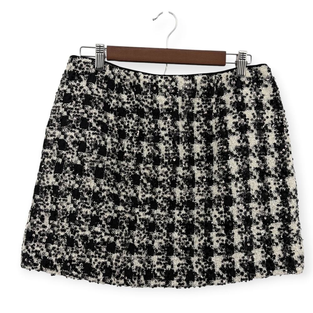 Antonio Melani Size 10 Black White Tweed Sequin Mini Skirt